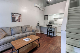 townhouse living room and kitchen